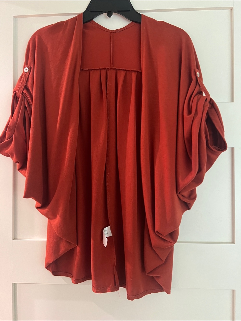 Rust Red Draped Open-Front Cardigan